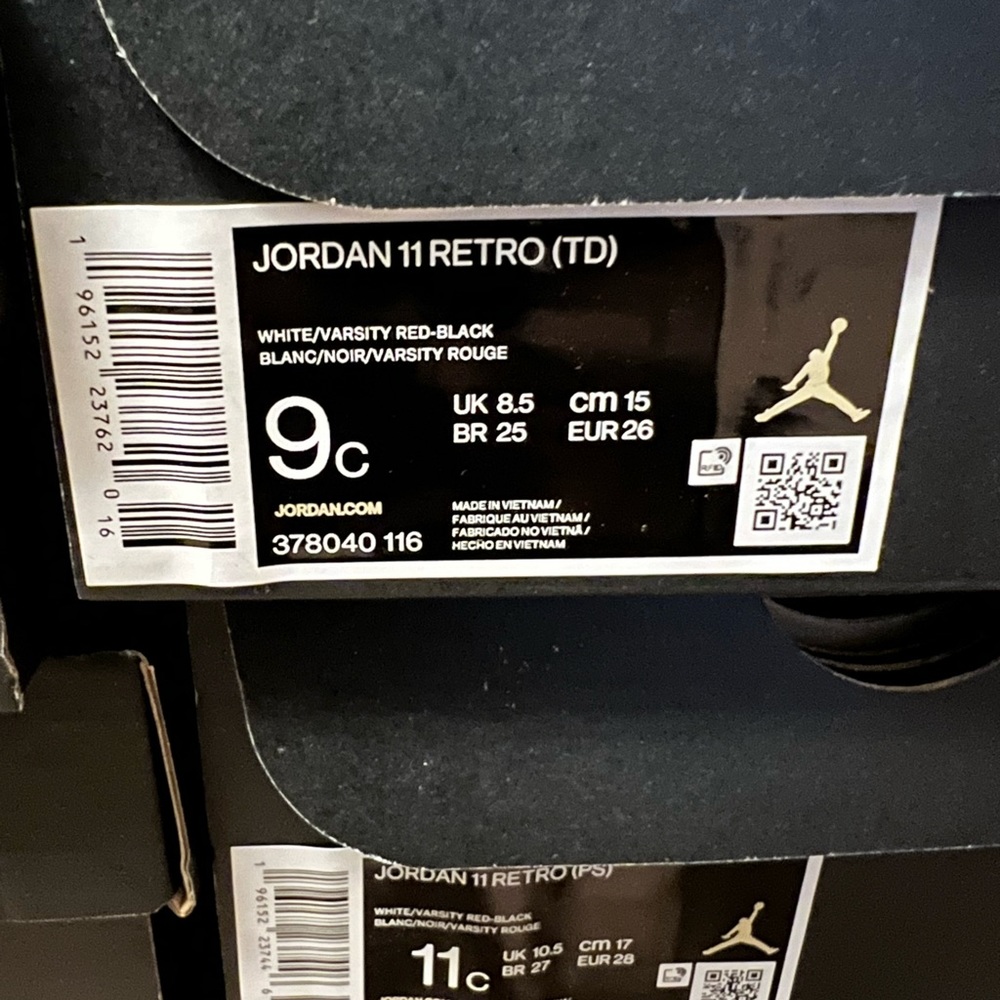 SHIPS NOW! TD Air Jordan 11 XI white varsity red Cherry 378040-116 size 4c - 10c - Picture 8 of 12